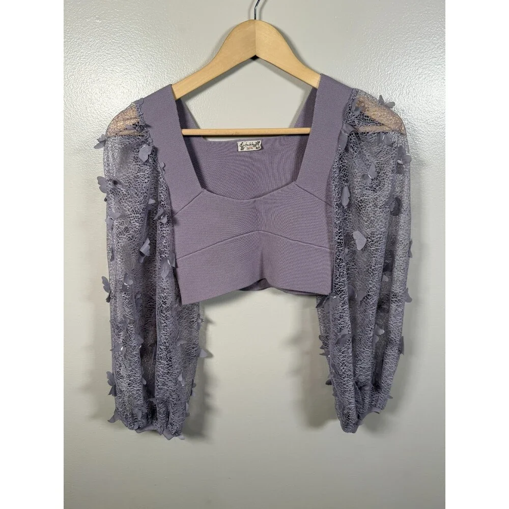 Free People Flutter By Crop Top Size XS Purple Butterfly Whimsical Ethereal